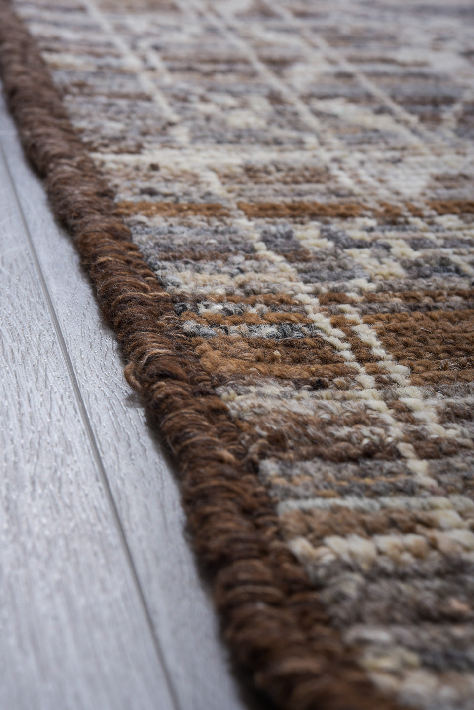 10' x 13' one-of-a-kind handmade vintage Tulu large size rug. Color palette: gray, ivory, taupe, charcoal, brown, beige