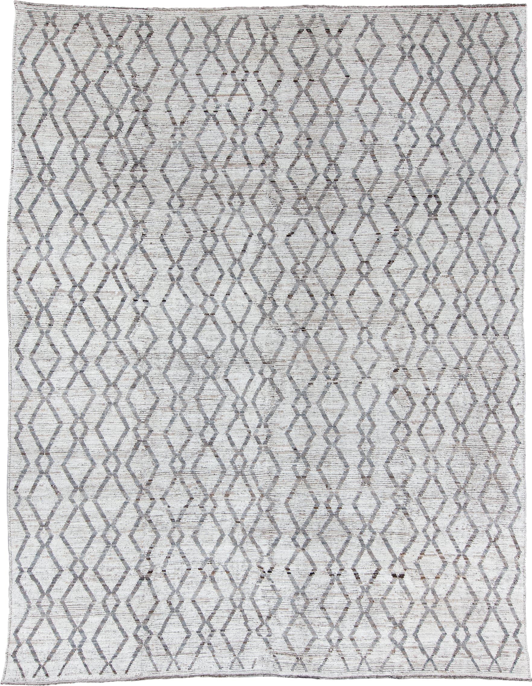 10' x 13' one-of-a-kind handmade vintage Tulu large size rug. Color palette: ivory, gray, taupe, charcoal, beige, black
