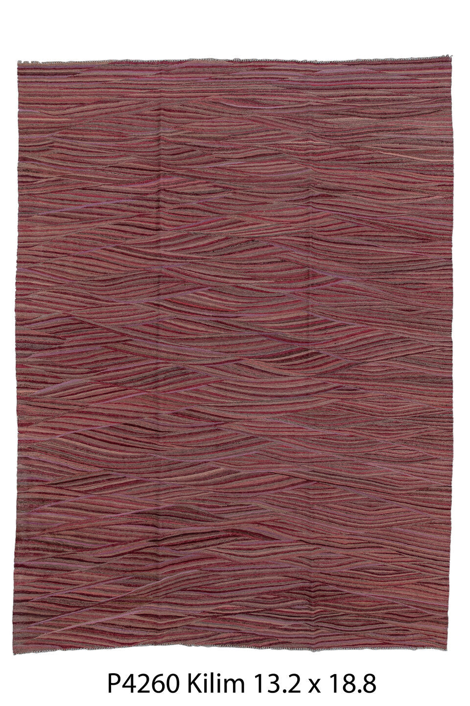 8' x 11' one-of-a-kind handmade vintage Kilim large size rug. Color palette: brown, gray, pink, red