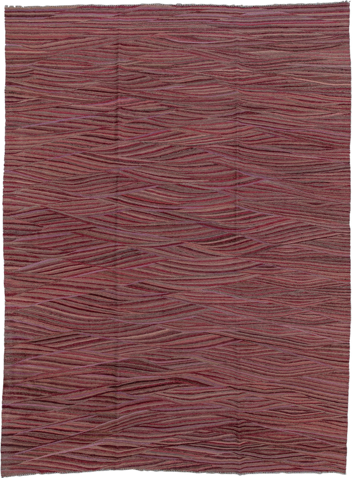 8' x 11' one-of-a-kind handmade vintage Kilim large size rug. Color palette: rose, burgundy, mauve, taupe, dusty pink, plum