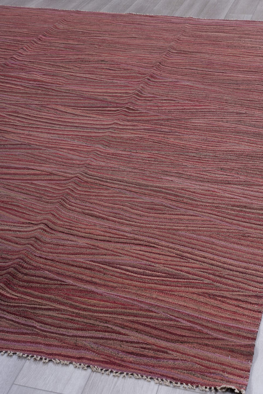 8' x 11' one-of-a-kind handmade vintage Kilim large size rug. Color palette: rose, burgundy, mauve, taupe, dusty pink, plum