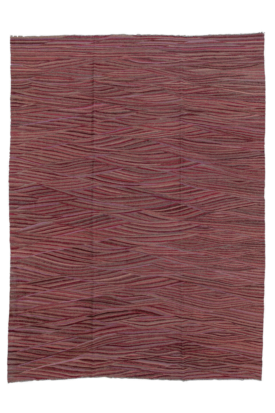 8' x 11' one-of-a-kind handmade vintage Kilim large size rug. Color palette: rose, burgundy, mauve, taupe, dusty pink, plum