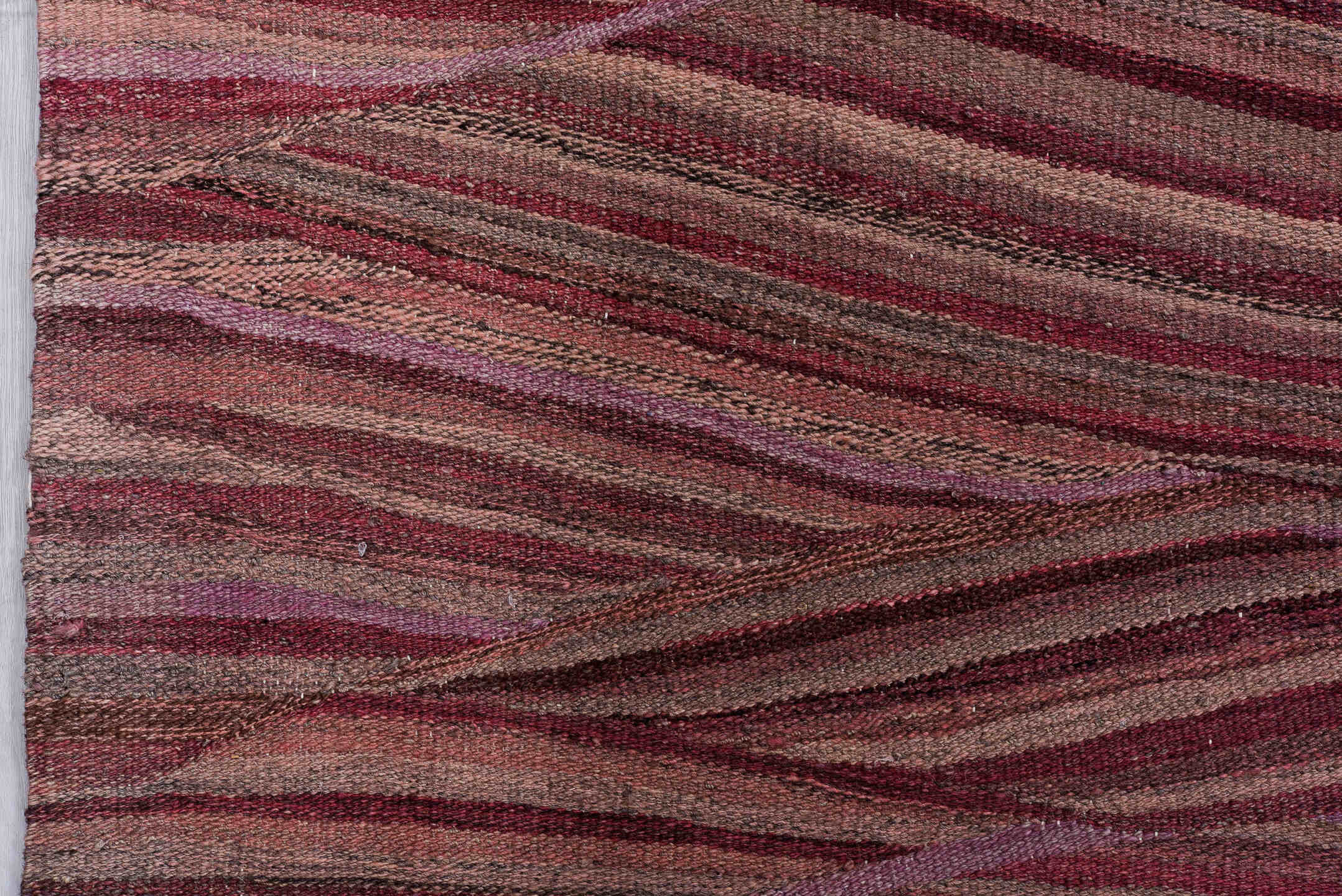 8' x 11' one-of-a-kind handmade vintage Kilim large size rug. Color palette: brown, gray, pink, red