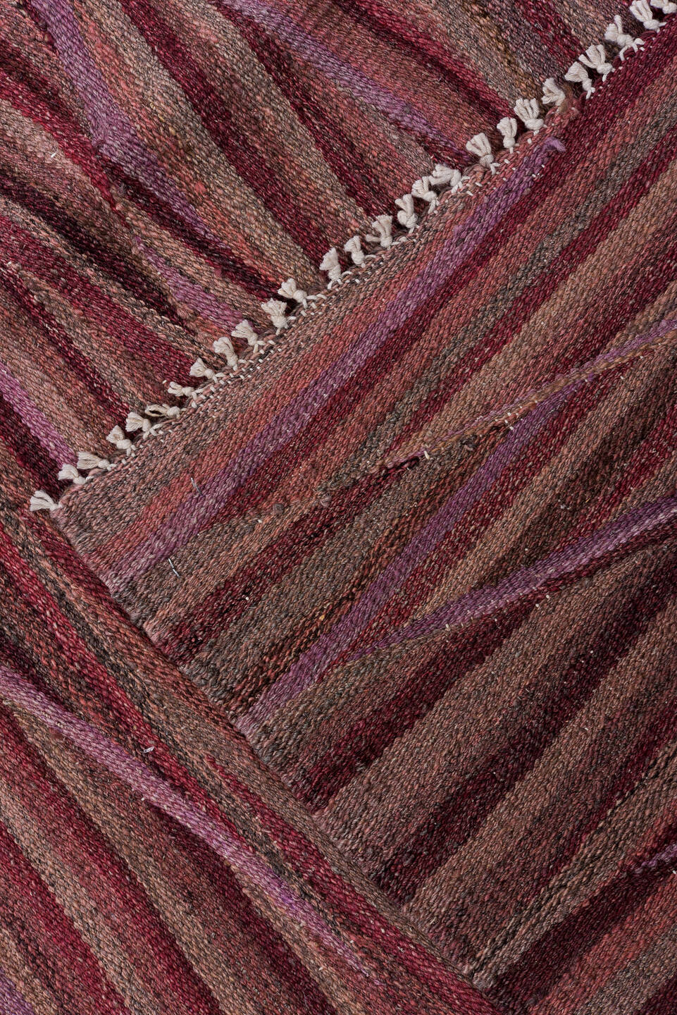 8' x 11' one-of-a-kind handmade vintage Kilim large size rug. Color palette: brown, gray, pink, red