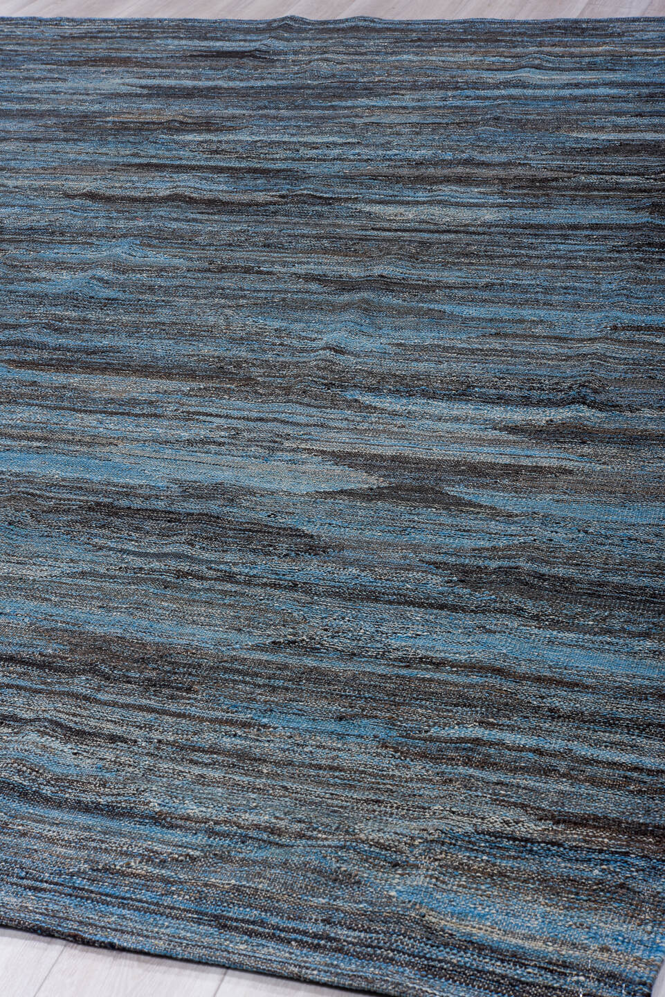 9' x 12' one-of-a-kind handmade vintage Kilim large size rug. Color palette: slate, blue, charcoal, steel blue, gray, black