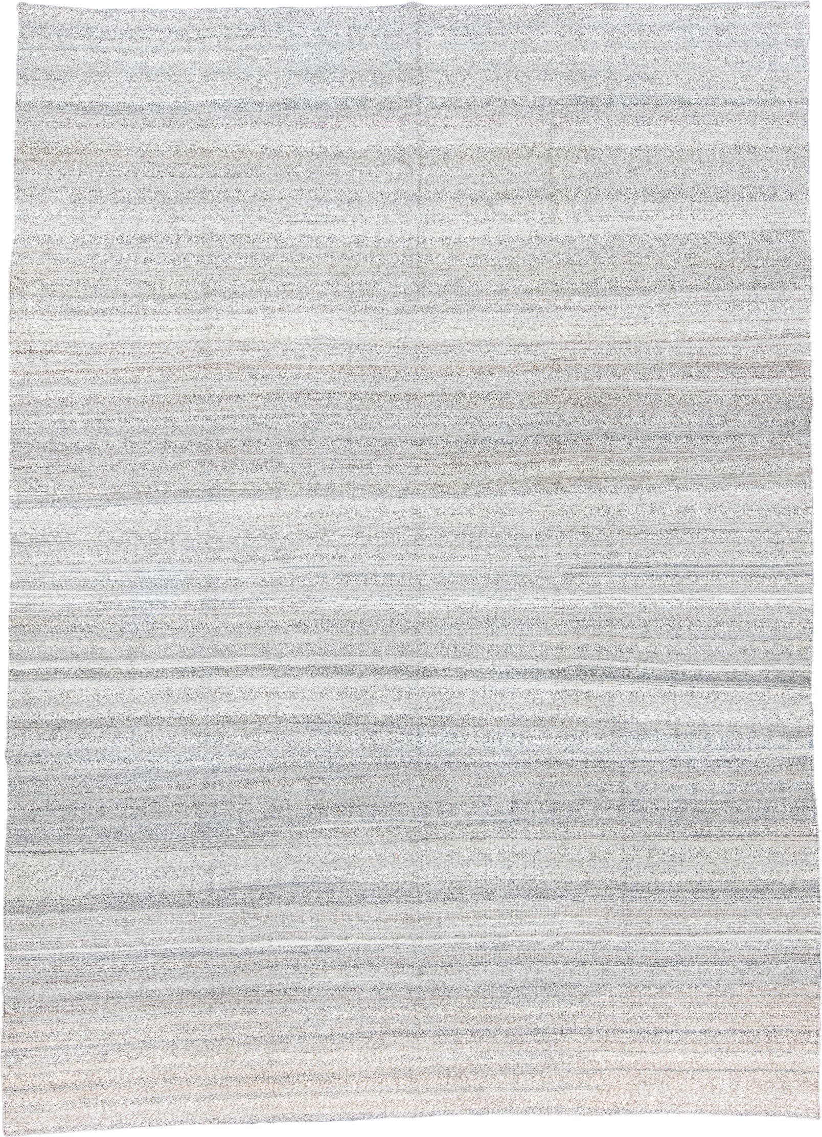 9' x 12' one-of-a-kind handmade vintage Kilim large size rug. Color palette: ivory, light gray, cream, taupe, beige, gray