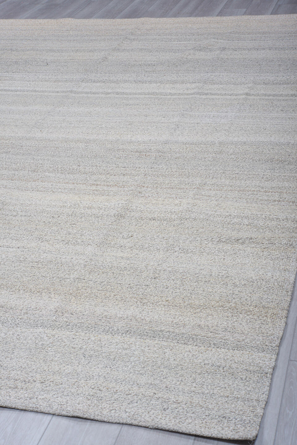 9' x 12' one-of-a-kind handmade vintage Kilim large size rug. Color palette: ivory, light gray, cream, taupe, beige, gray