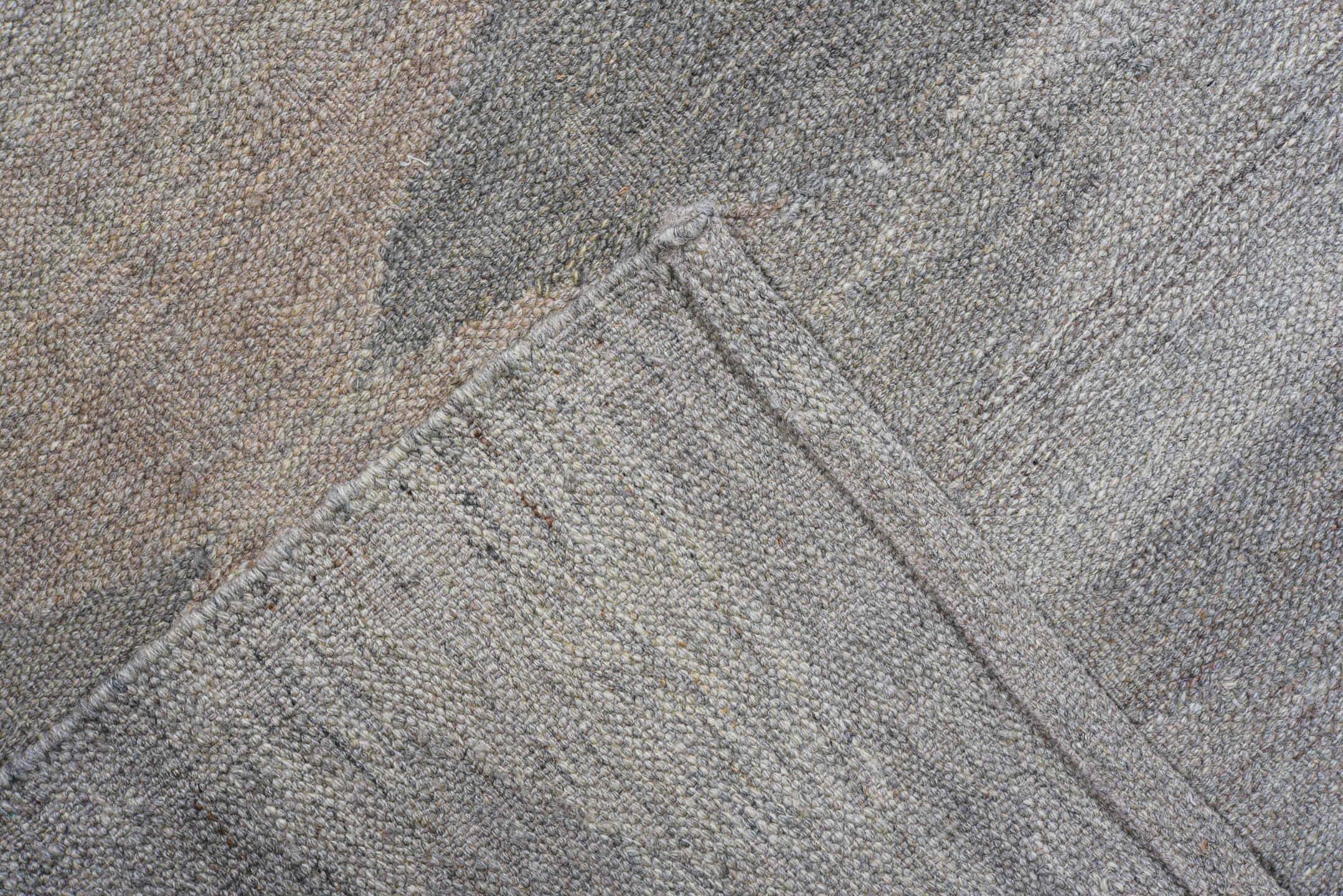 9' x 12' one-of-a-kind handmade vintage Kilim large size rug. Color palette: gray, ivory, taupe, charcoal, greige, beige