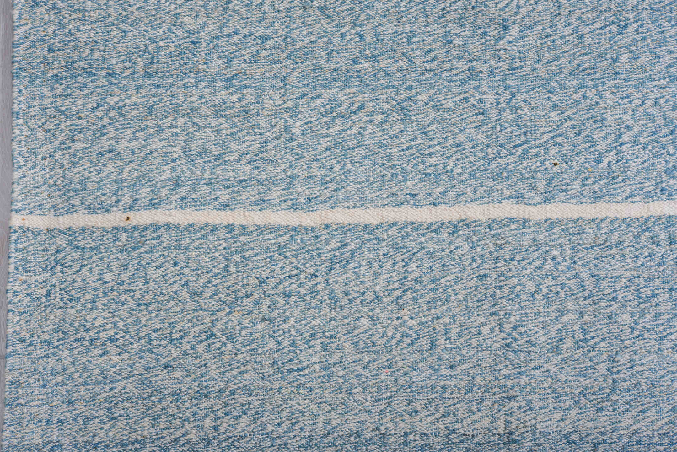 9' x 12' one-of-a-kind handmade vintage Kilim large size rug. Color palette: sky blue, ivory, pale blue, cream, taupe