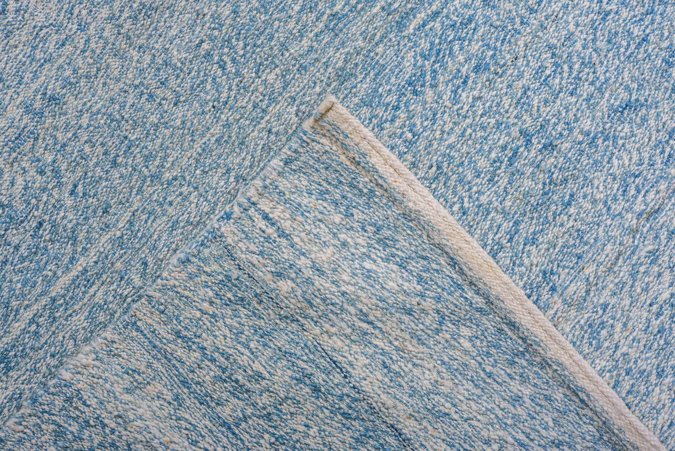 9' x 12' one-of-a-kind handmade vintage Kilim large size rug. Color palette: sky blue, ivory, pale blue, cream, taupe