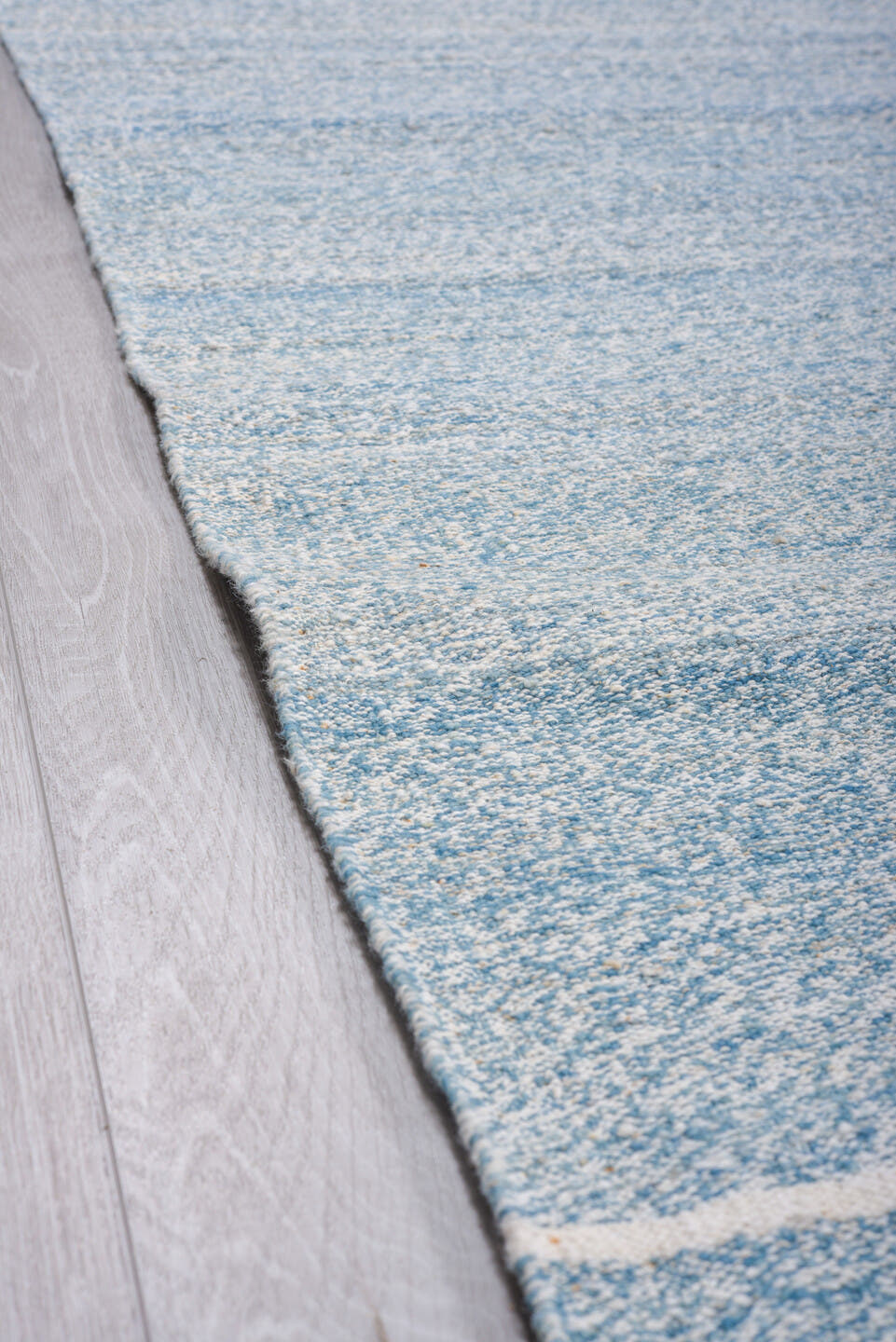 9' x 12' one-of-a-kind handmade vintage Kilim large size rug. Color palette: sky blue, ivory, pale blue, cream, taupe