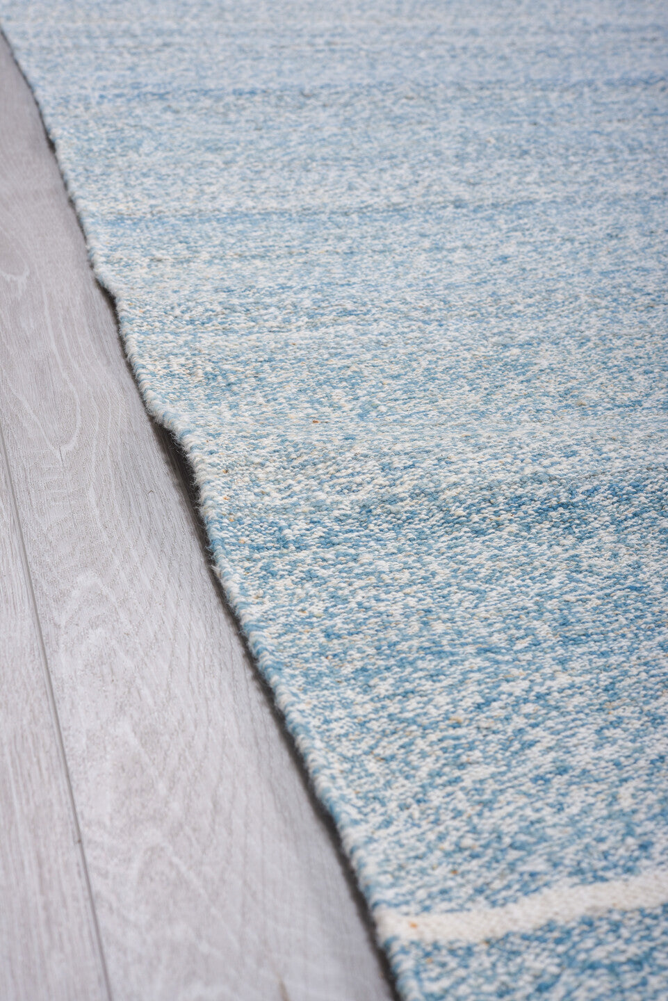 9' x 12' one-of-a-kind handmade vintage Kilim large size rug. Color palette: sky blue, ivory, pale blue, cream, taupe