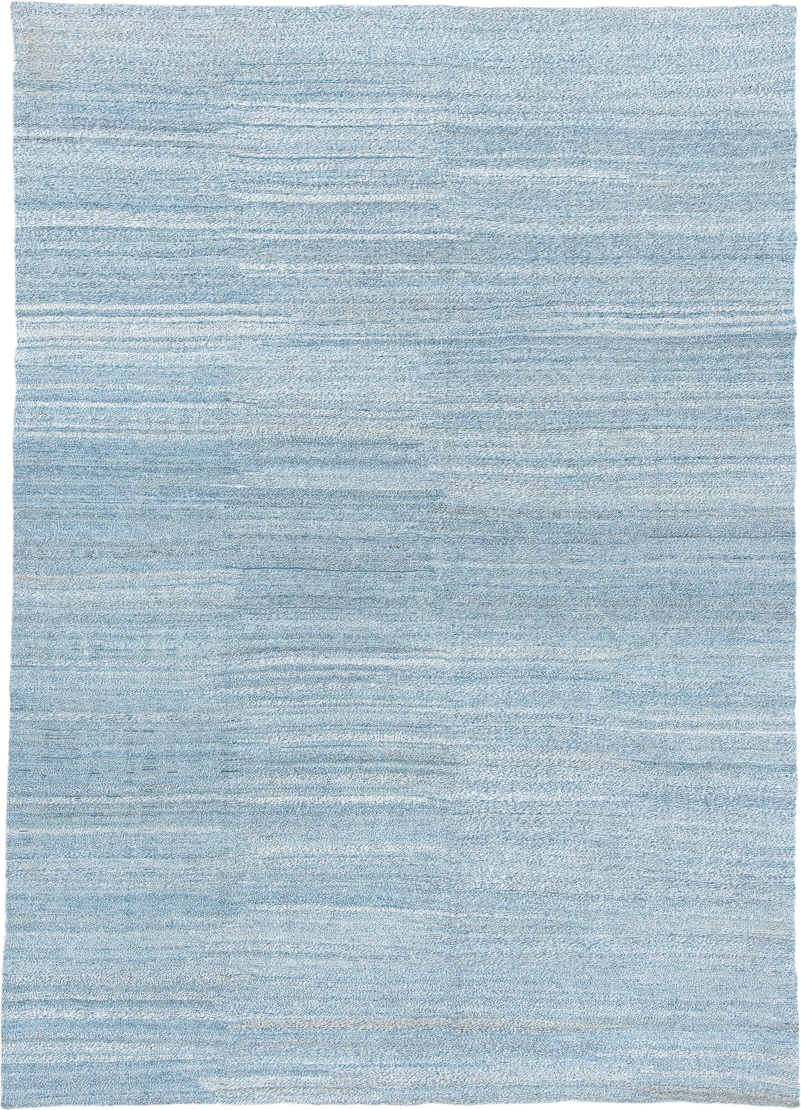 9' x 14' one-of-a-kind handmade vintage Kilim large size rug. Color palette: sky blue, ivory, pale blue, light blue