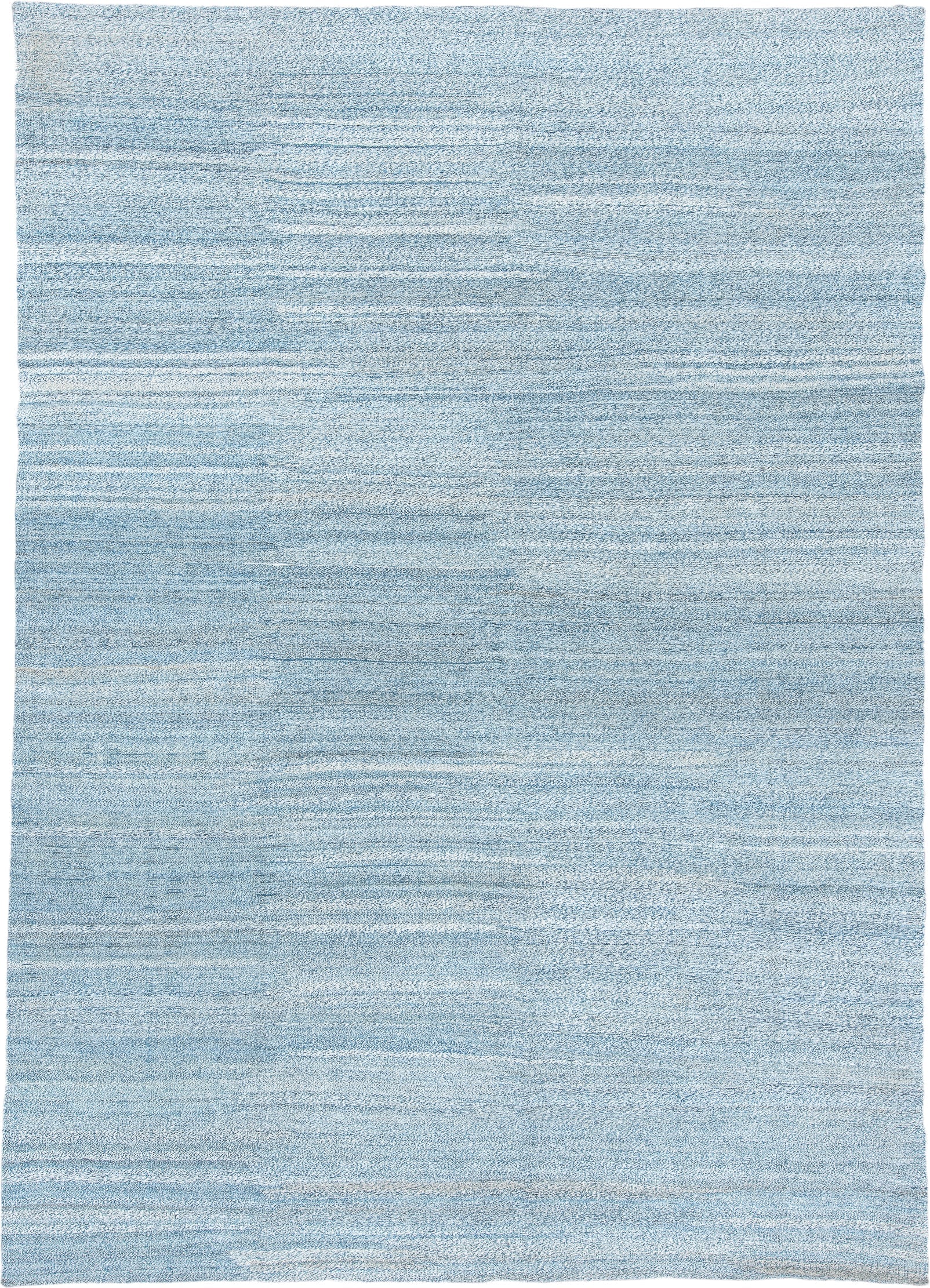 9' x 14' one-of-a-kind handmade vintage Kilim large size rug. Color palette: sky blue, ivory, pale blue, light blue