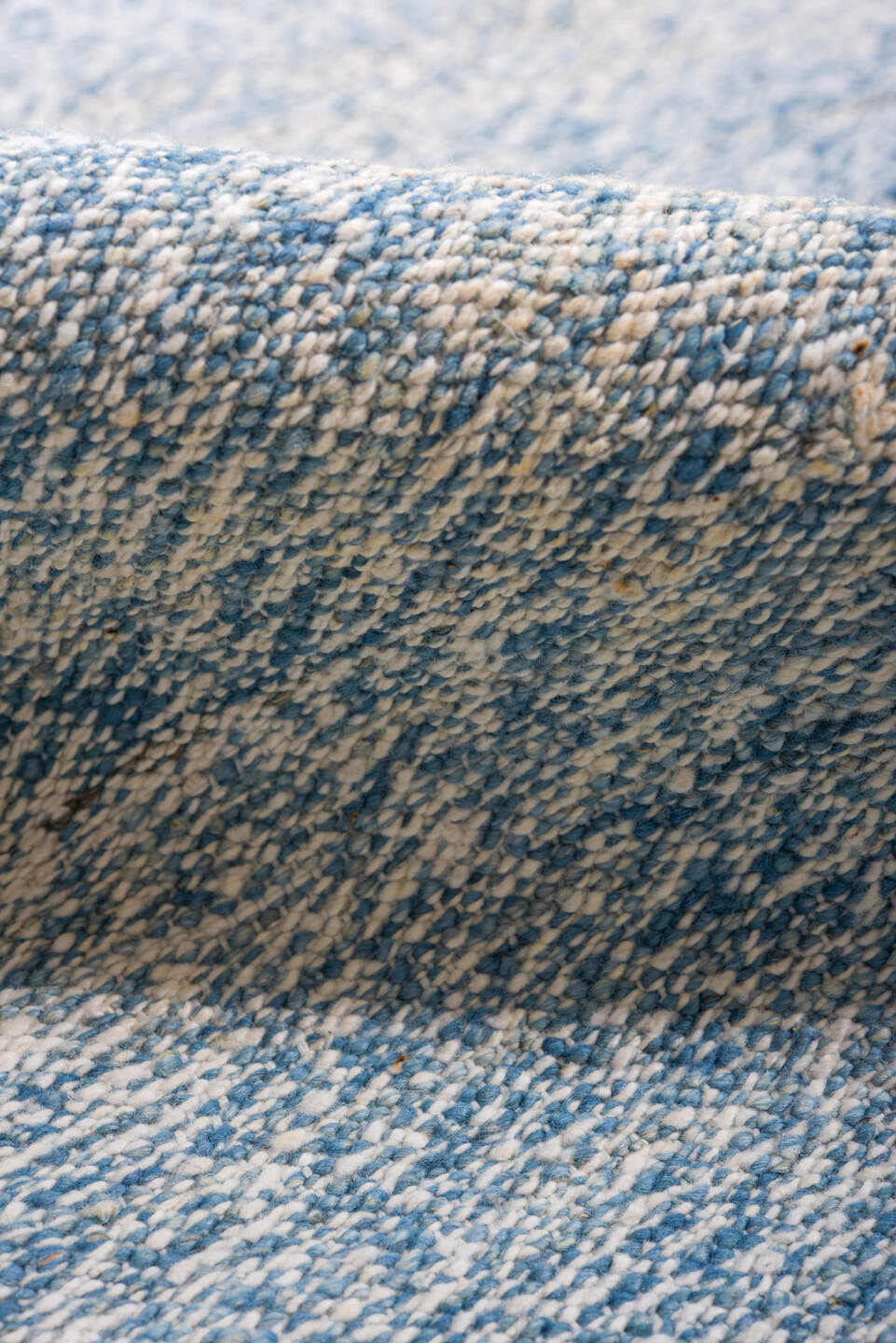 9' x 14' one-of-a-kind handmade vintage Kilim large size rug. Color palette: sky blue, ivory, pale blue, light blue