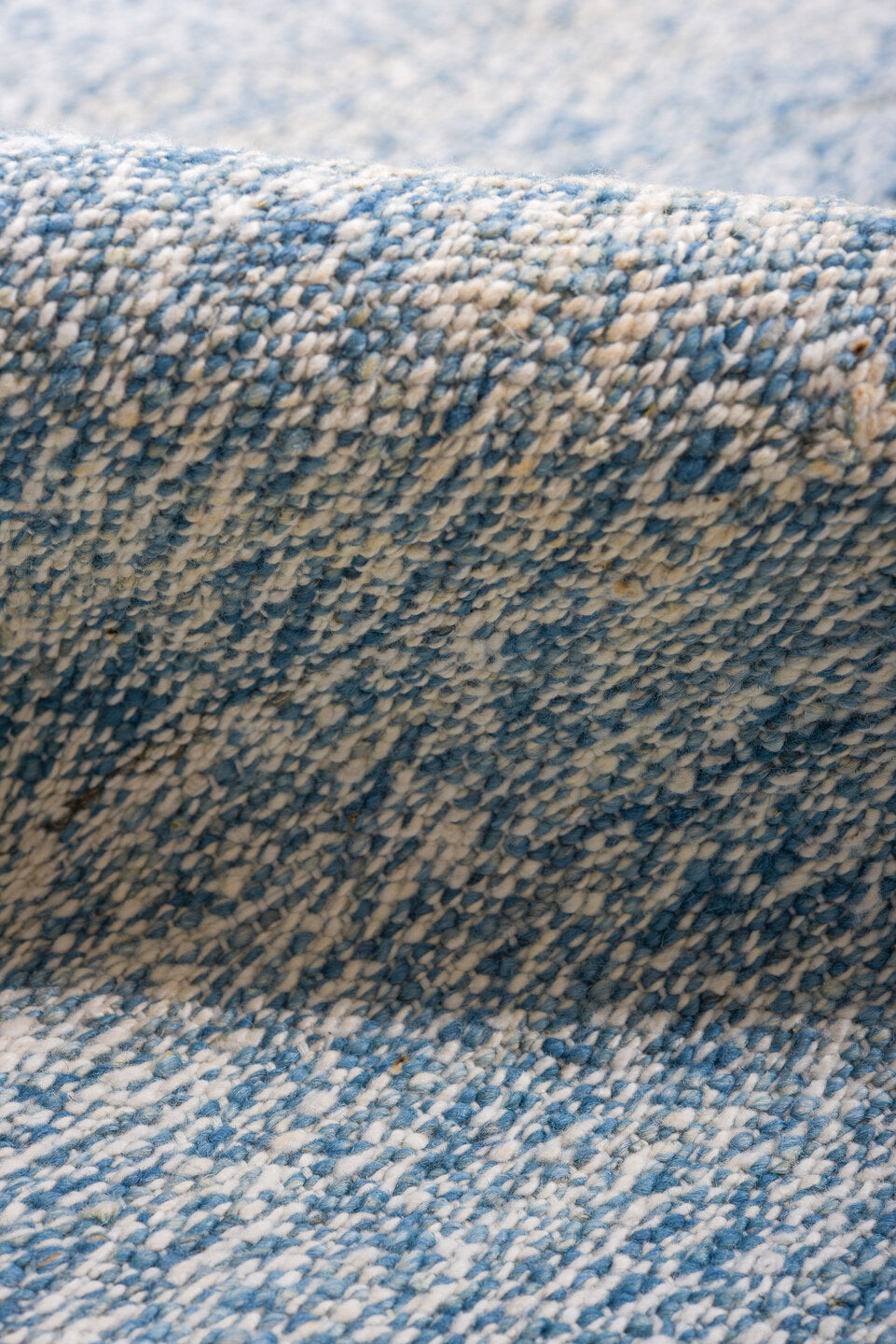 9' x 14' one-of-a-kind handmade vintage Kilim large size rug. Color palette: sky blue, ivory, pale blue, light blue