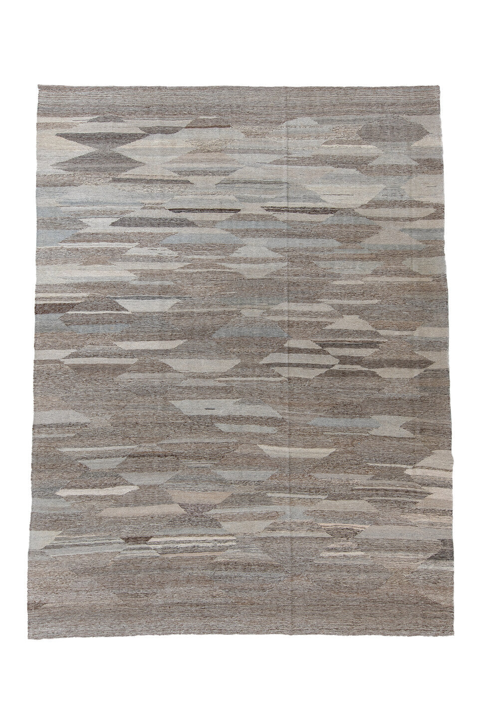 8' x 12' one-of-a-kind handmade vintage Kilim large size rug. Color palette: black, charcoal, dark gray, dim gray, gray