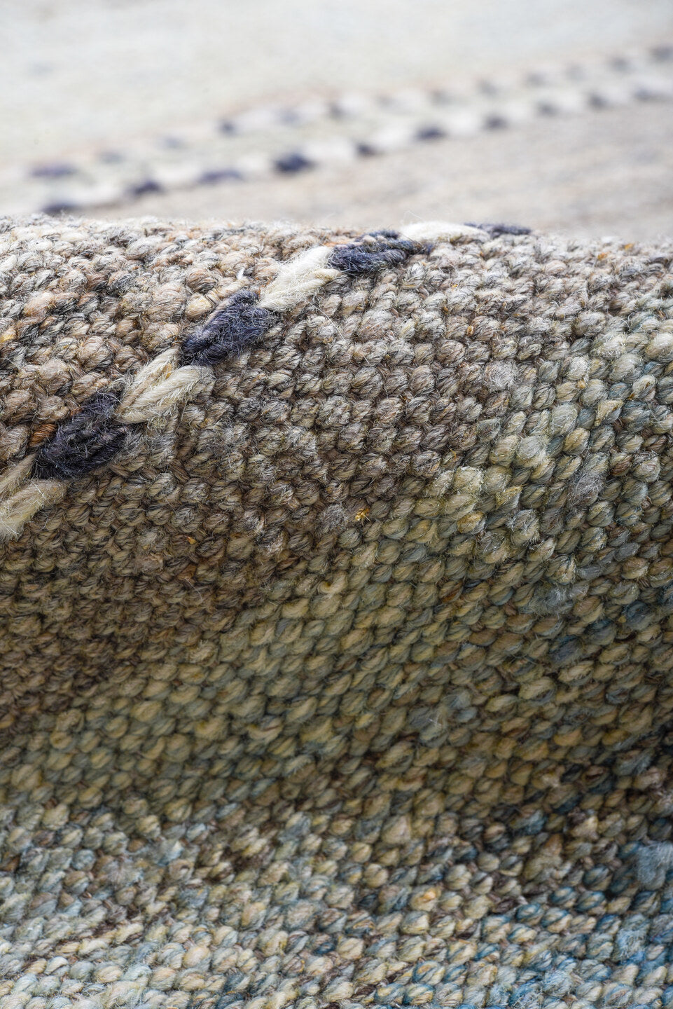 9' x 11' one-of-a-kind handmade vintage Kilim large size rug. Color palette: black, blue, charcoal, dark gray, dim gray