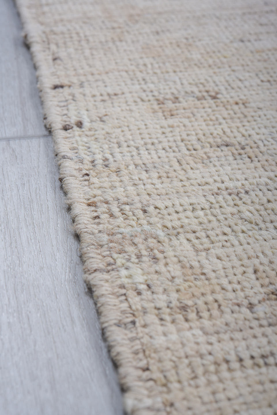 8' x 9' one-of-a-kind handmade vintage Tulu rug. Color palette: taupe, ivory, pale blue, beige, gray, light blue