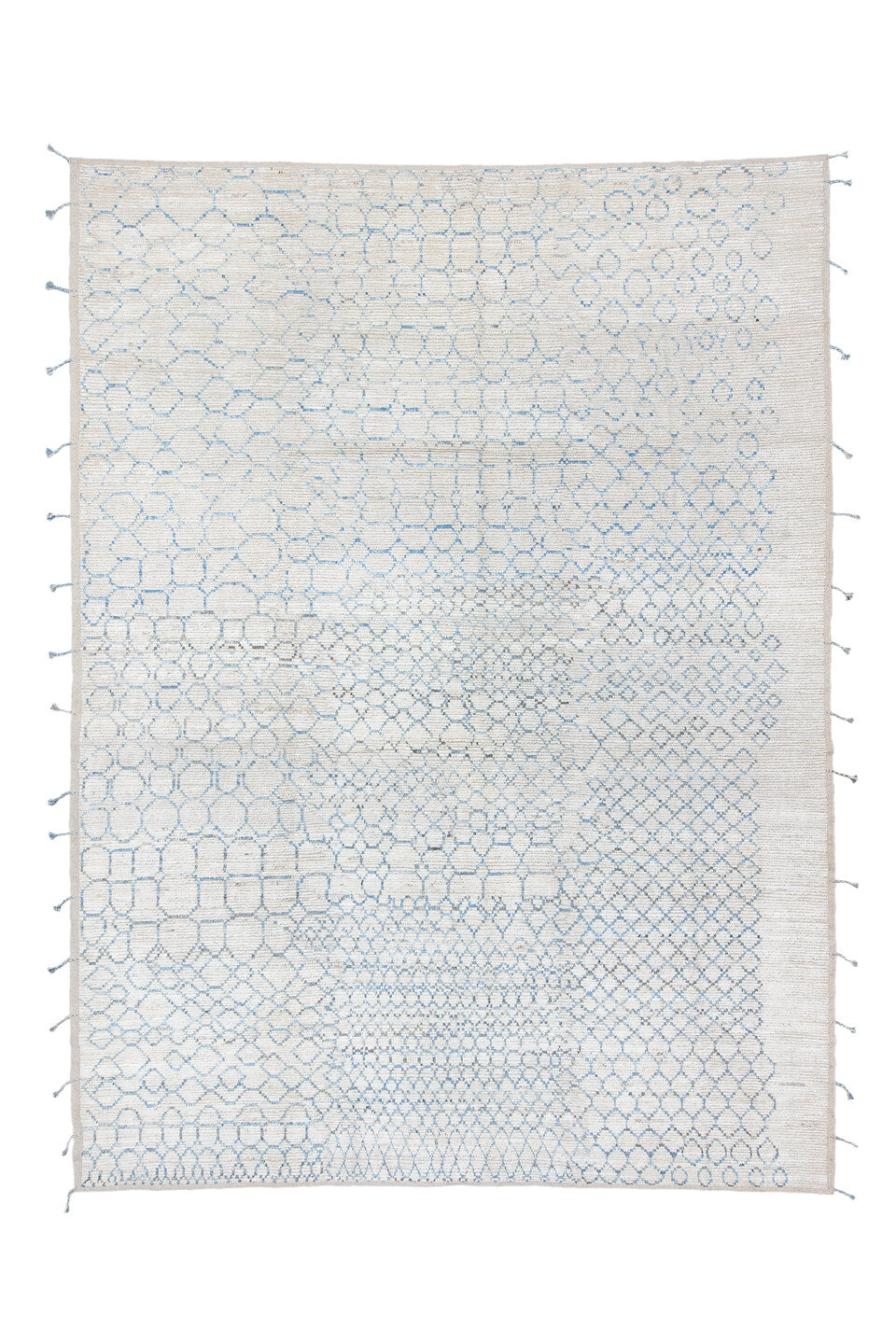 10' x 13' one-of-a-kind handmade vintage Tulu large size rug. Color palette: blue, dark gray, gainsboro, gray, light blue