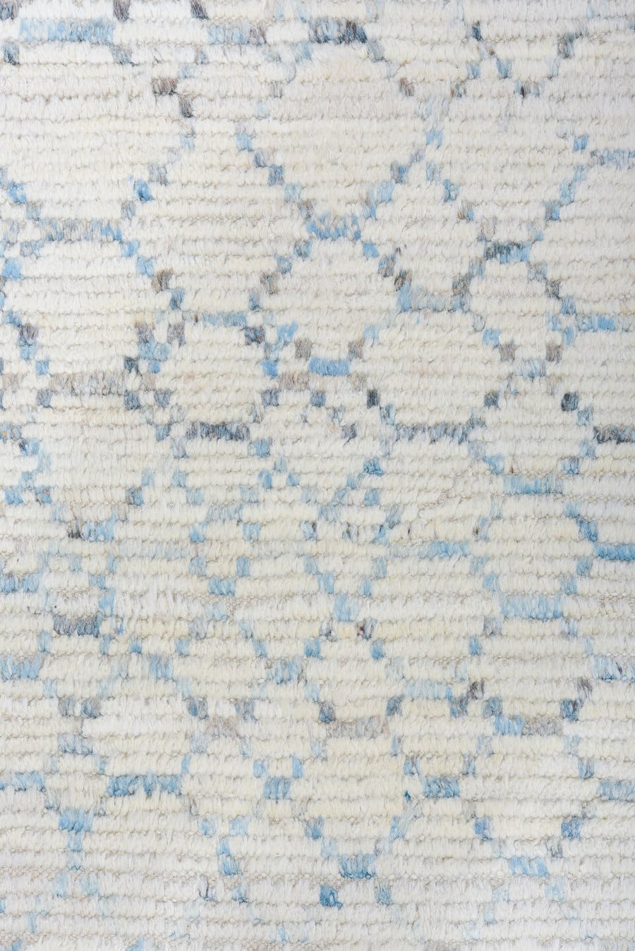 10' x 14' one-of-a-kind handmade vintage Tulu large size rug. Color palette: ivory, sky blue, light gray, cream, light blue