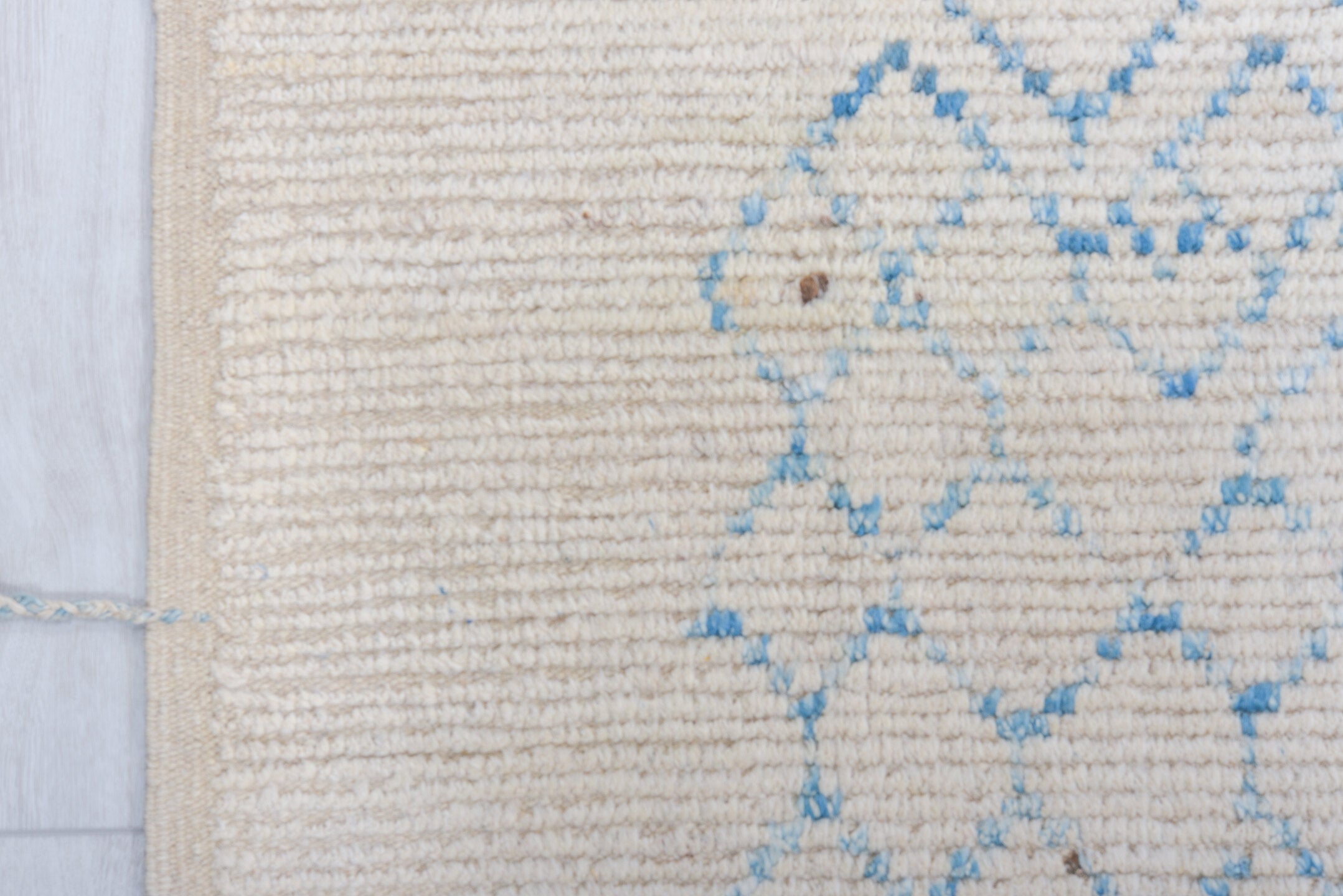 10' x 14' one-of-a-kind handmade vintage Tulu large size rug. Color palette: ivory, sky blue, light gray, cream, light blue