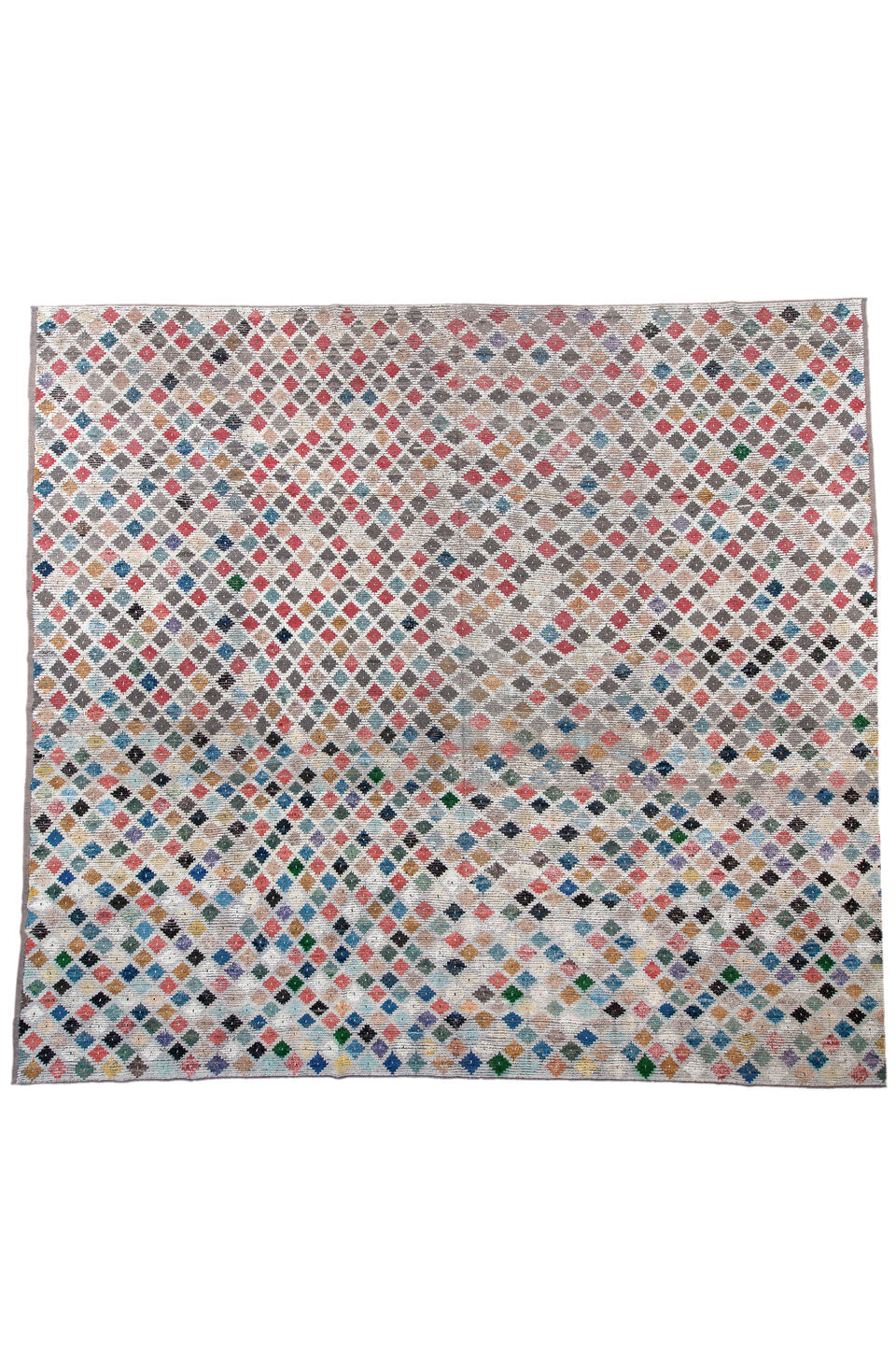 10' x 14' one-of-a-kind handmade vintage Tulu large size rug. Color palette: blue, brown, dark gray, dim gray, fiord, gray