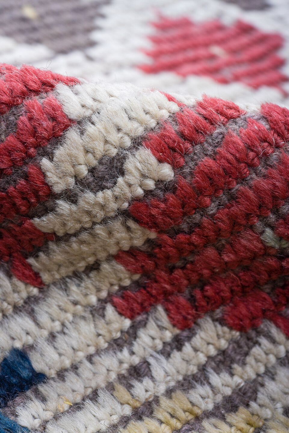 10' x 14' one-of-a-kind handmade vintage Tulu large size rug. Color palette: blue, brown, dark gray, dim gray, fiord, gray