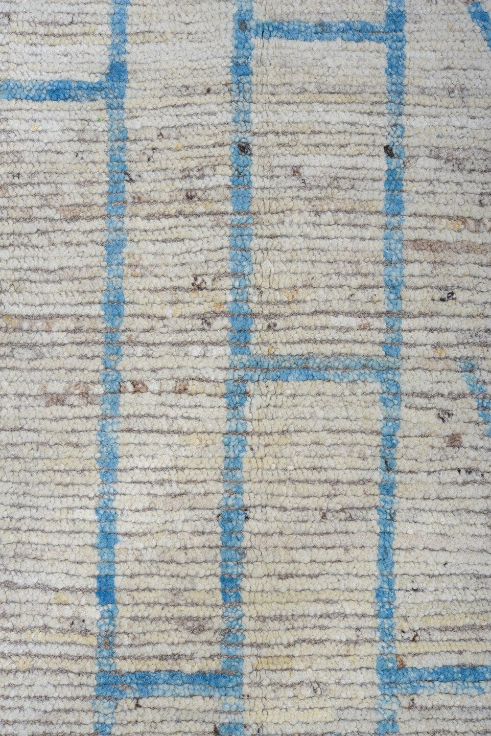 10' x 13' one-of-a-kind handmade vintage Tulu large size rug. Color palette: ivory, sky blue, gray, taupe, light blue, beige