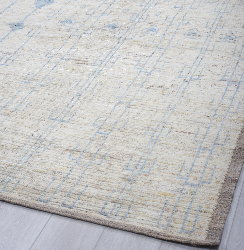 9' x 12' one-of-a-kind handmade vintage Tulu large size rug. Color palette: black, blue, dark gray, gainsboro, gray