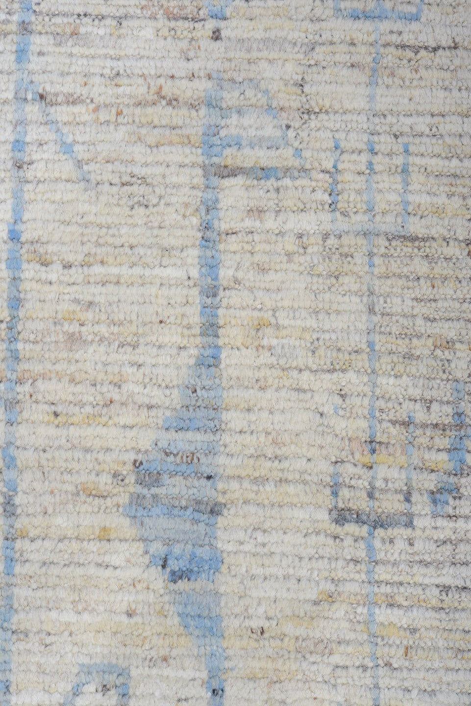 9' x 12' one-of-a-kind handmade vintage Tulu large size rug. Color palette: ivory, sky blue, taupe, cream, pale gray