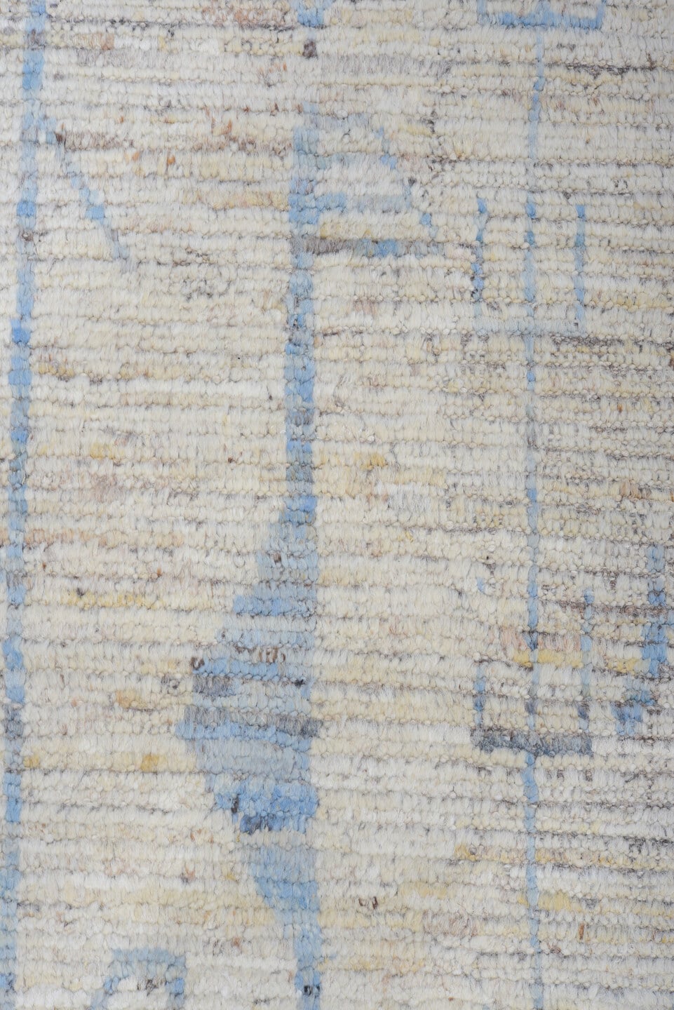 9' x 12' one-of-a-kind handmade vintage Tulu large size rug. Color palette: ivory, sky blue, taupe, cream, pale gray