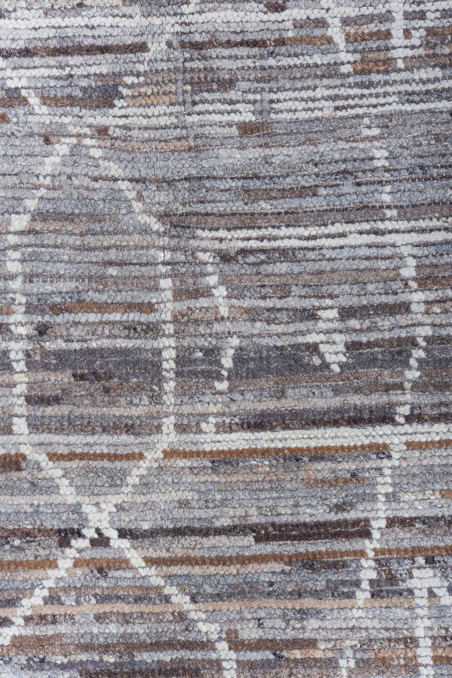 9' x 12' one-of-a-kind handmade vintage Tulu large size rug. Color palette: taupe, gray, ivory, brown, charcoal, beige
