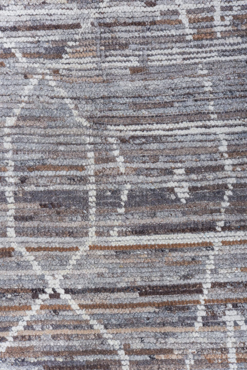 9' x 12' one-of-a-kind handmade vintage Tulu large size rug. Color palette: taupe, gray, ivory, brown, charcoal, beige