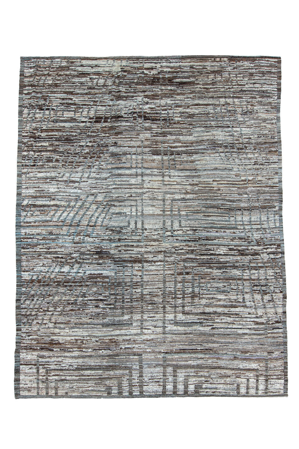 9' x 14' one-of-a-kind handmade vintage Tulu large size rug. Color palette: black, charcoal, dark gray, dim gray, gainsboro