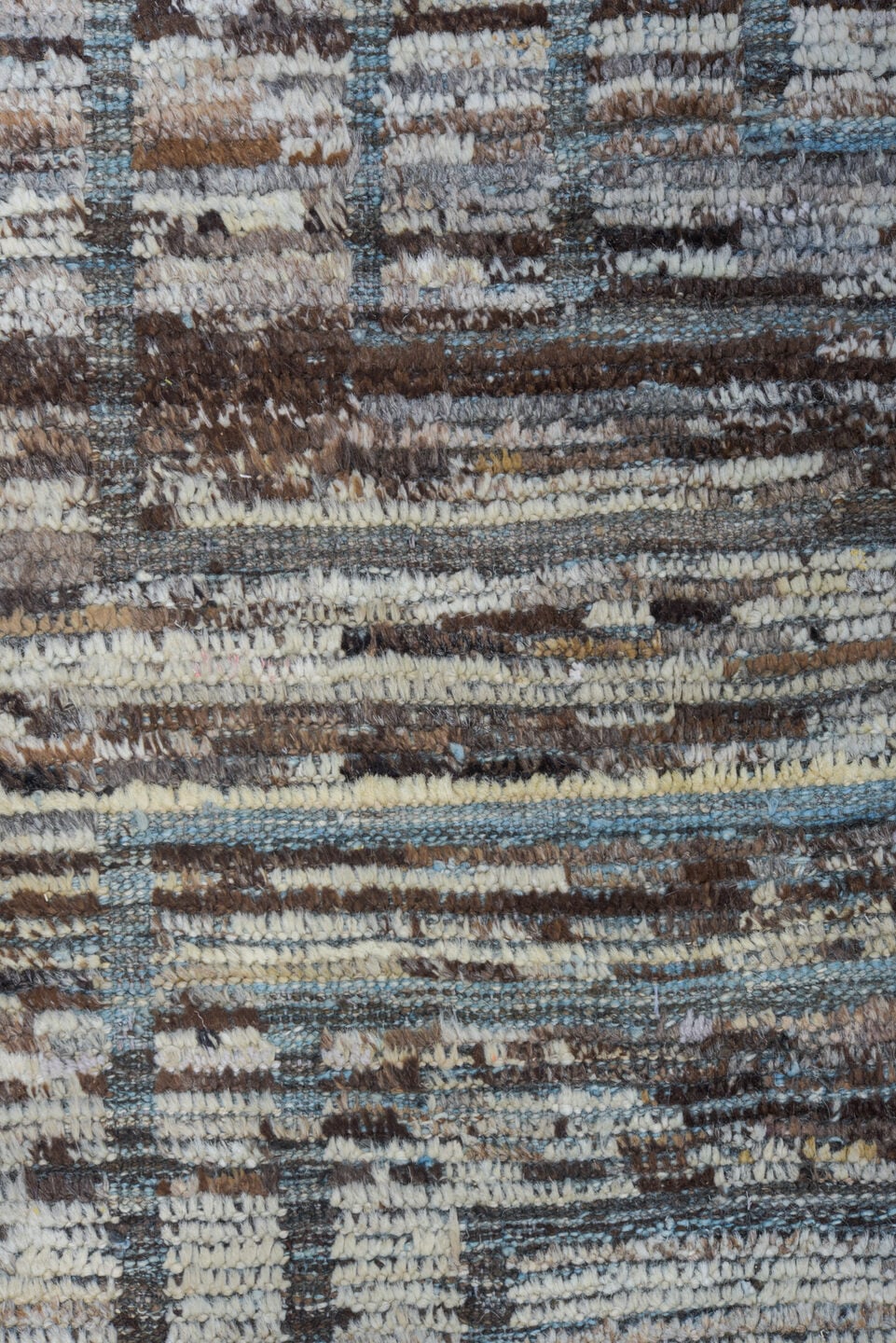 9' x 14' one-of-a-kind handmade vintage Tulu large size rug. Color palette: ivory, taupe, brown, gray, charcoal, beige