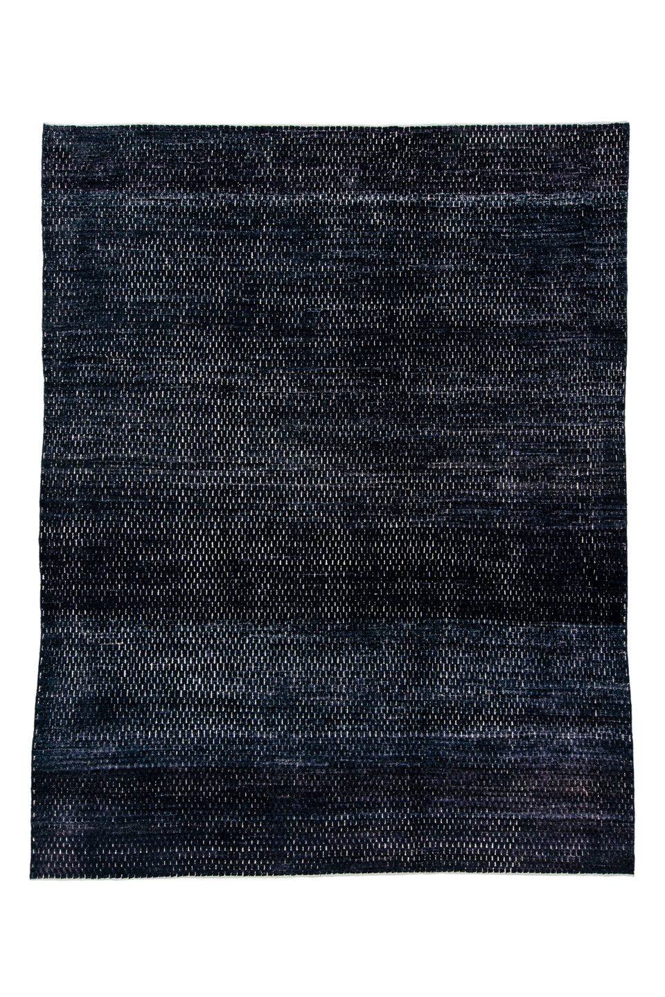 9' x 12' one-of-a-kind handmade vintage Tulu large size rug. Color palette: black, blue, dark gray, gray, light gray