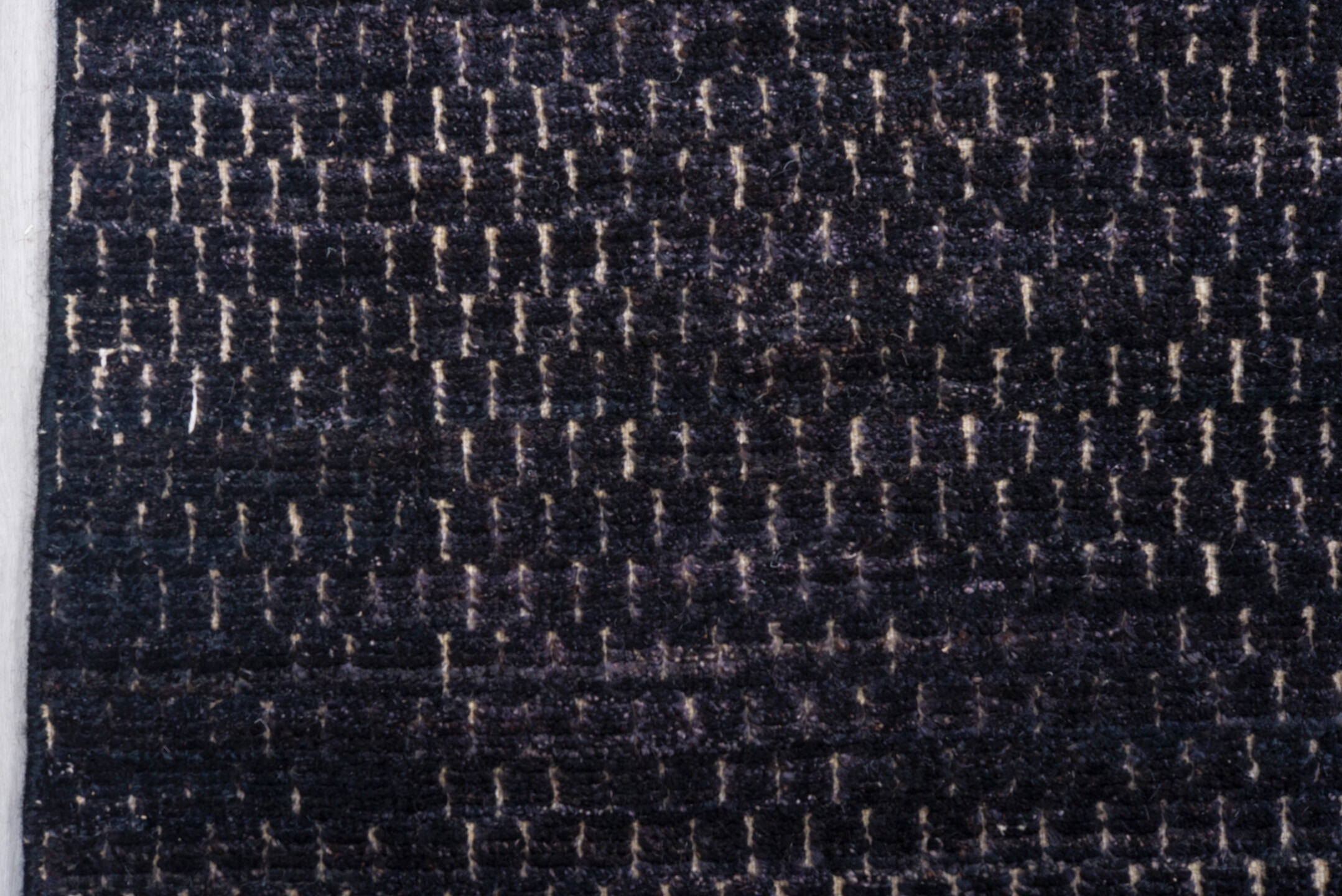 9' x 12' one-of-a-kind handmade vintage Tulu large size rug. Color palette: charcoal, indigo, slate, ivory, gray, black