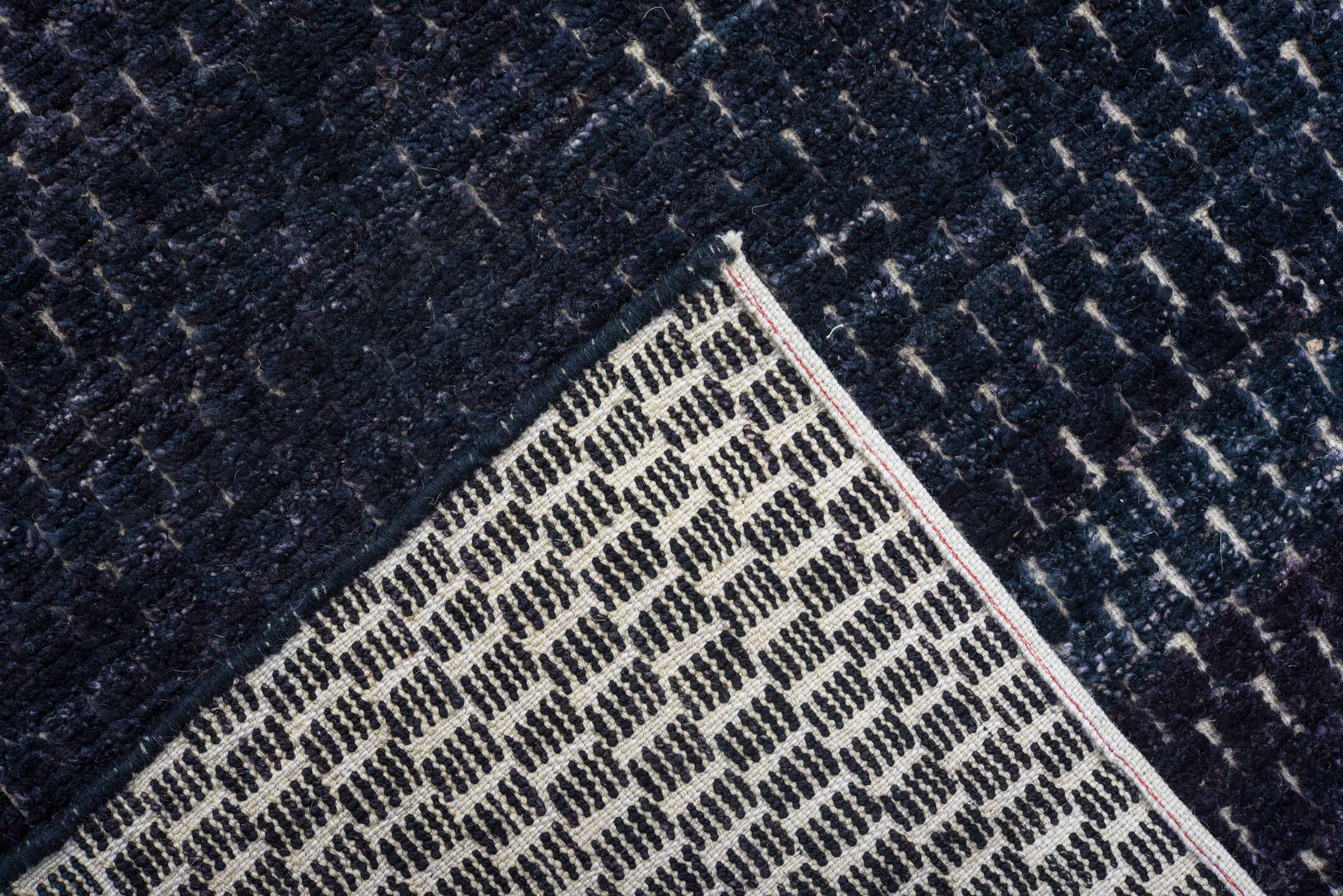9' x 12' one-of-a-kind handmade vintage Tulu large size rug. Color palette: charcoal, indigo, slate, ivory, gray, black