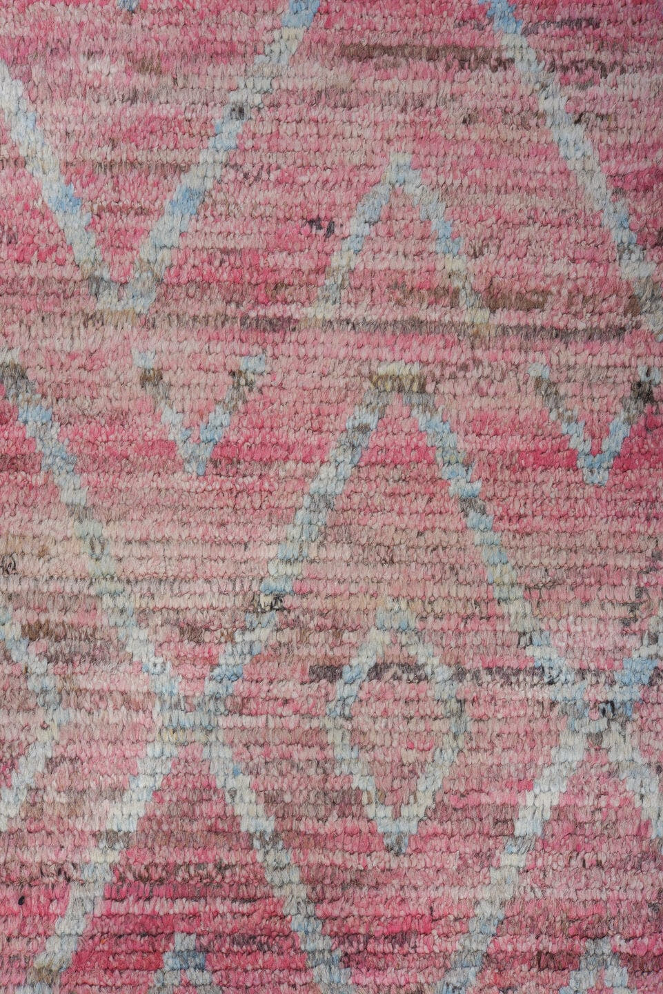 9' x 12' one-of-a-kind handmade vintage Tulu large size rug. Color palette: rose, ivory, blush, taupe, charcoal, pink, red