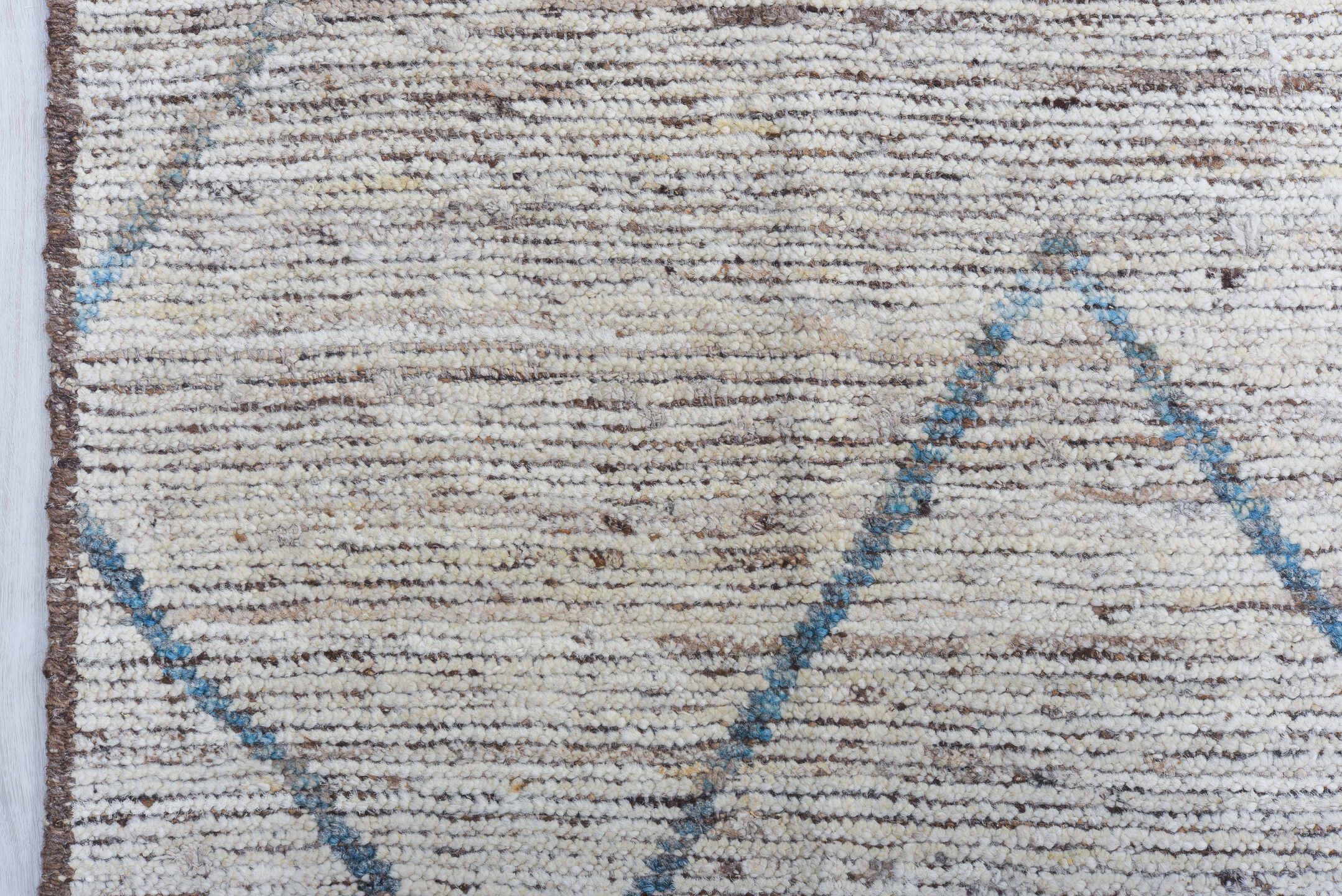 19' x 16' one-of-a-kind handmade vintage Tulu oversize rug. Color palette: ivory, blue, taupe, gray, beige