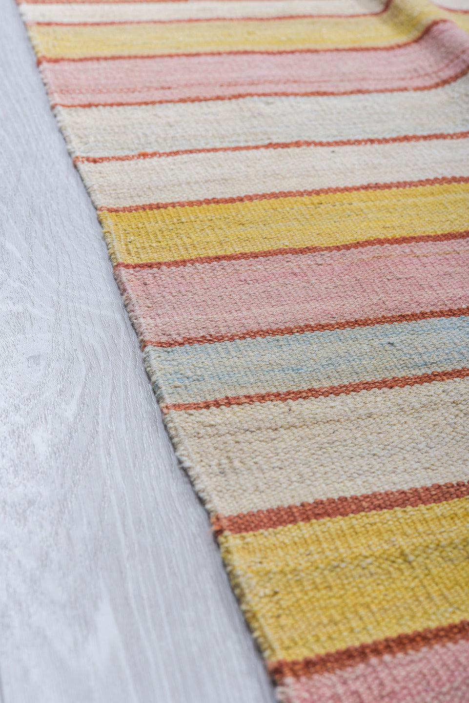 8' x 12' one-of-a-kind handmade vintage Kilim large size rug. Color palette: ivory, blush, rust, gold, pale_blue