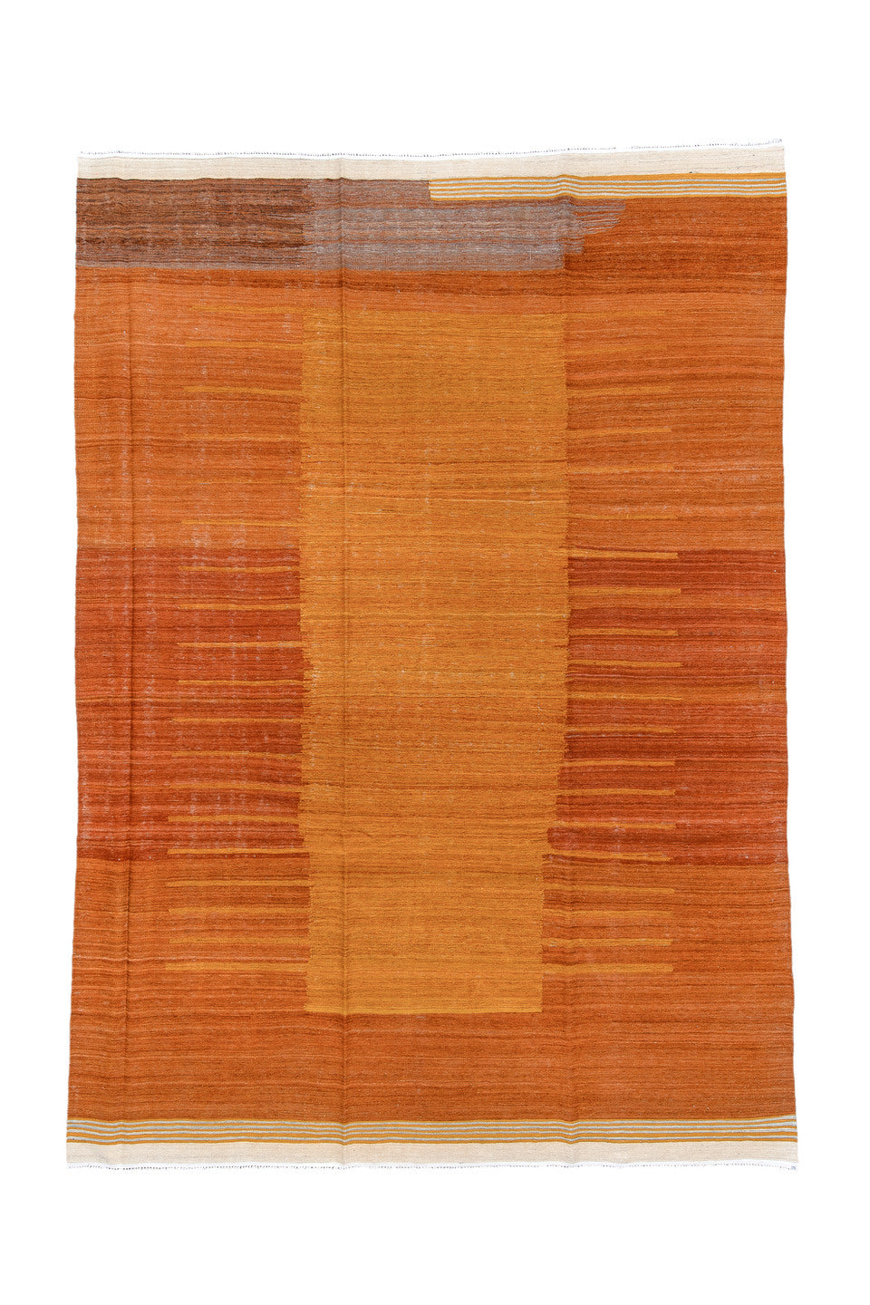 8' x 12' one-of-a-kind handmade vintage Kilim large size rug. Color palette: brown, burlywood, dim gray, gainsboro, gray