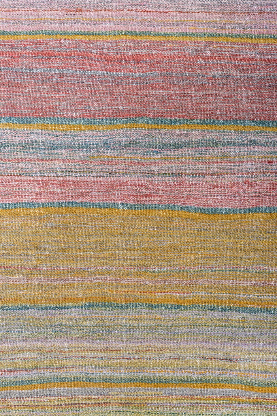 8' x 12' one-of-a-kind handmade vintage Kilim large size rug. Color palette: sage, blush, gold, sky blue, ivory, terra cotta