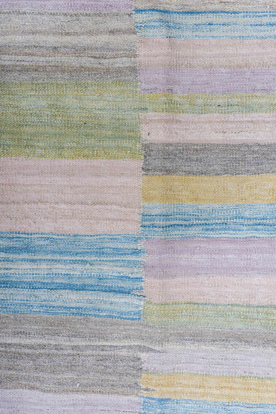 8' x 11' one-of-a-kind handmade vintage Kilim large size rug. Color palette: blush, lavender, sage, sky blue, gold, taupe