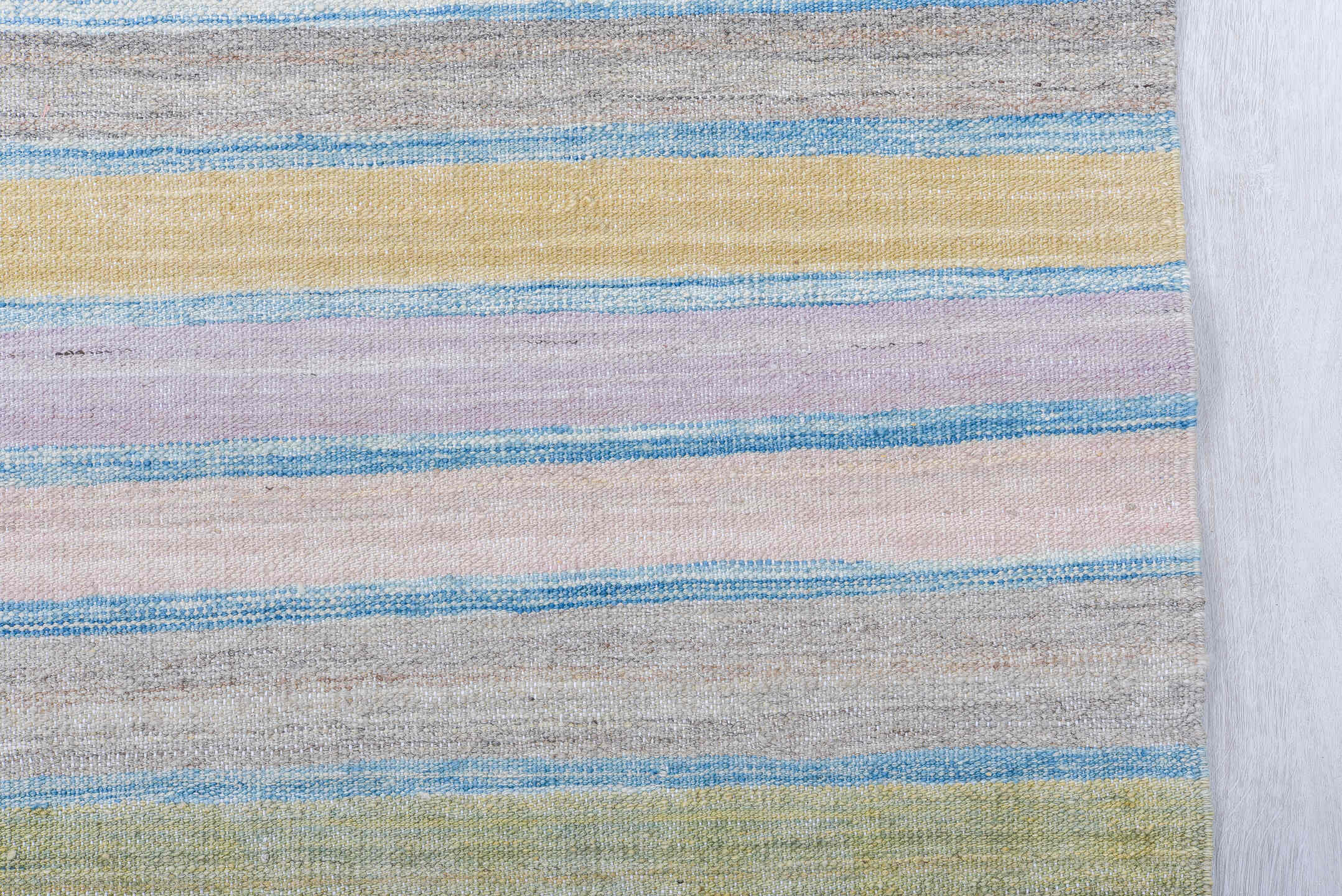 8' x 11' one-of-a-kind handmade vintage Kilim large size rug. Color palette: blush, lavender, sage, sky blue, gold, taupe