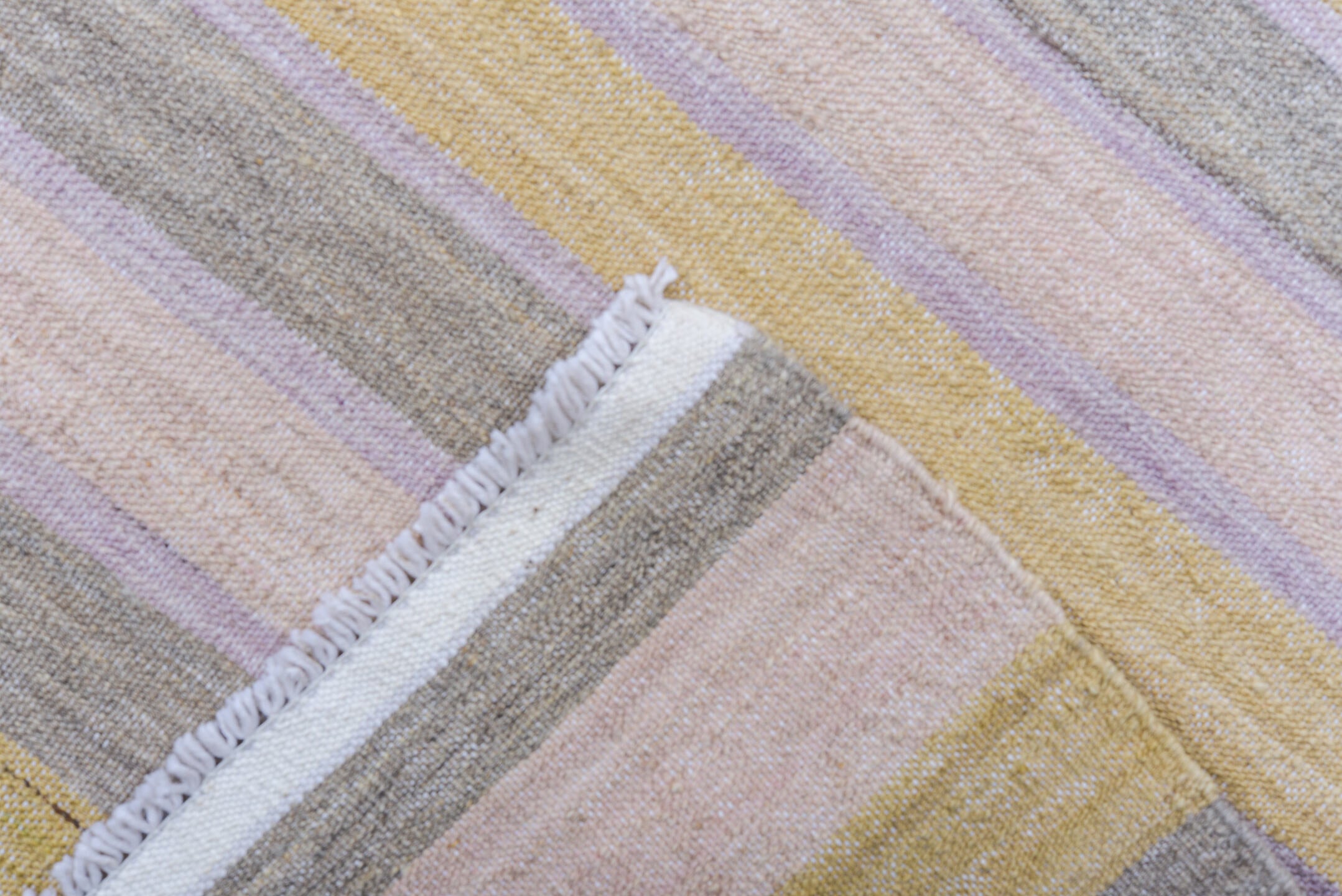 8' x 11' one-of-a-kind handmade vintage Kilim large size rug. Color palette: blush, lavender, sage, sky blue, gold, taupe
