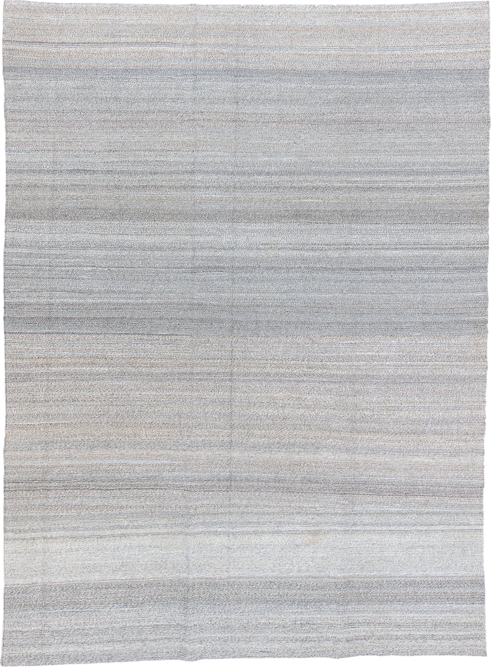 8' x 10' one-of-a-kind handmade vintage Kilim large size rug. Color palette: ivory, light gray, taupe, greige, beige, gray