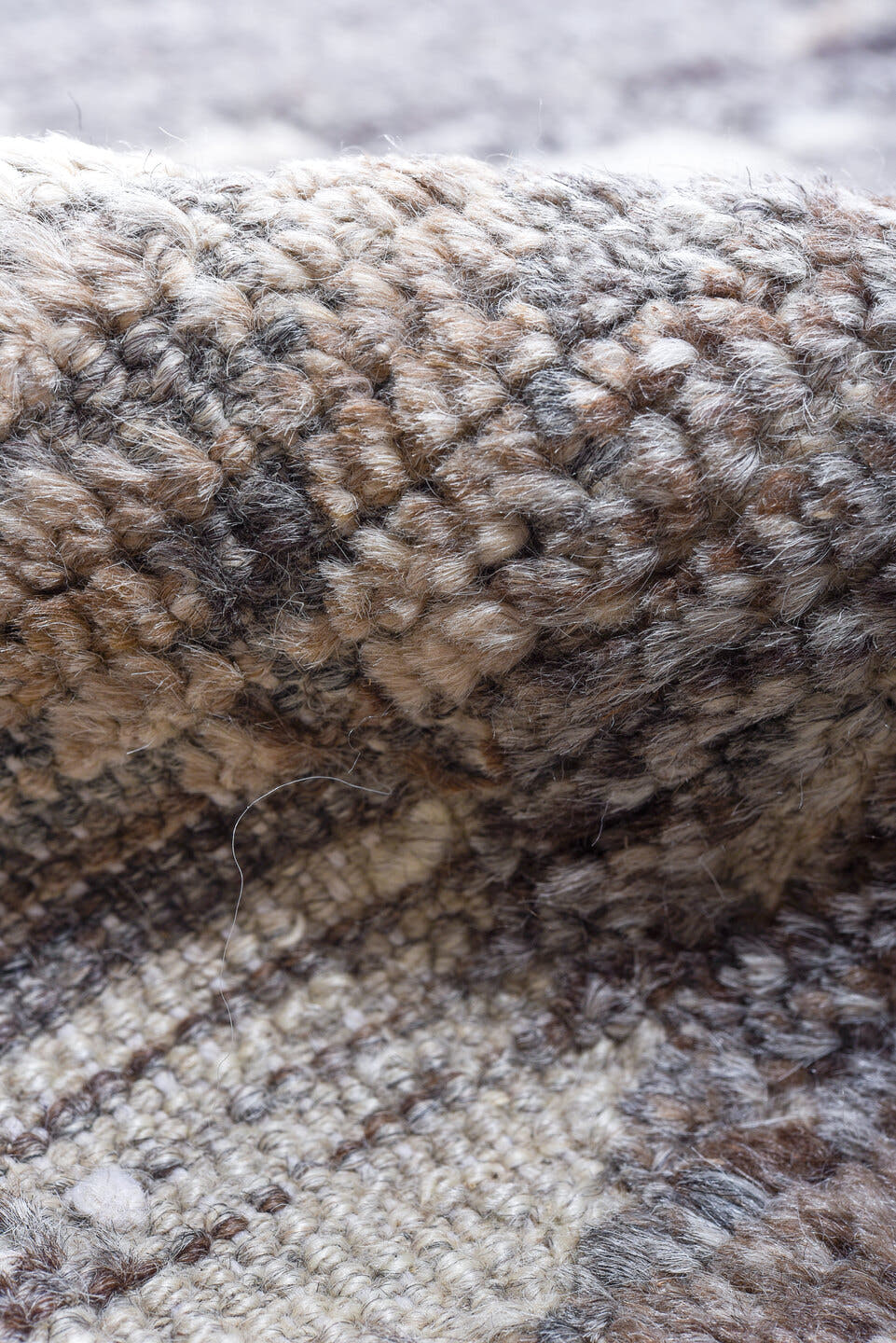 13' x 19' one-of-a-kind handmade vintage Tulu oversize rug. Color palette: ivory, blue gray, taupe, stone, greige, gray