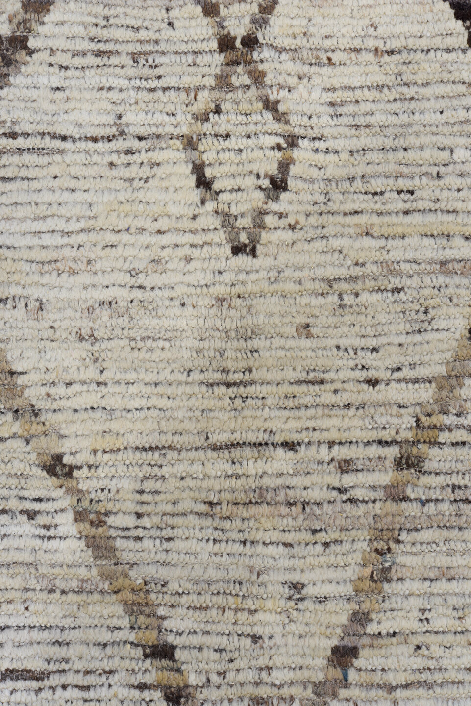 10' x 13' one-of-a-kind handmade vintage Tulu large size rug. Color palette: ivory, taupe, brown, charcoal, cream, beige